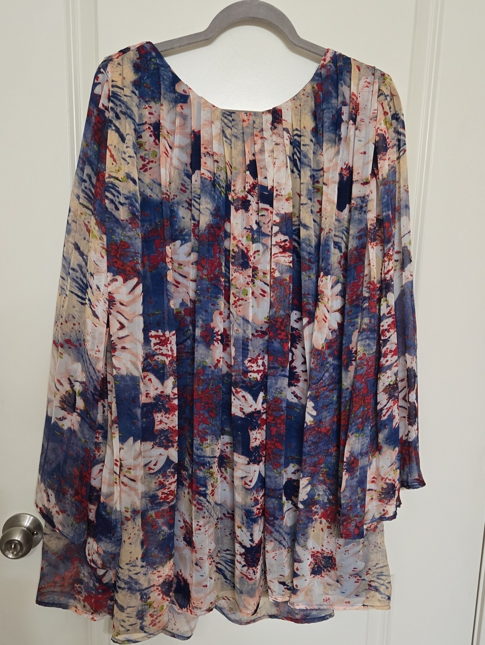 Love Riche Blue Multi Floral Pleated A-Line Skirt